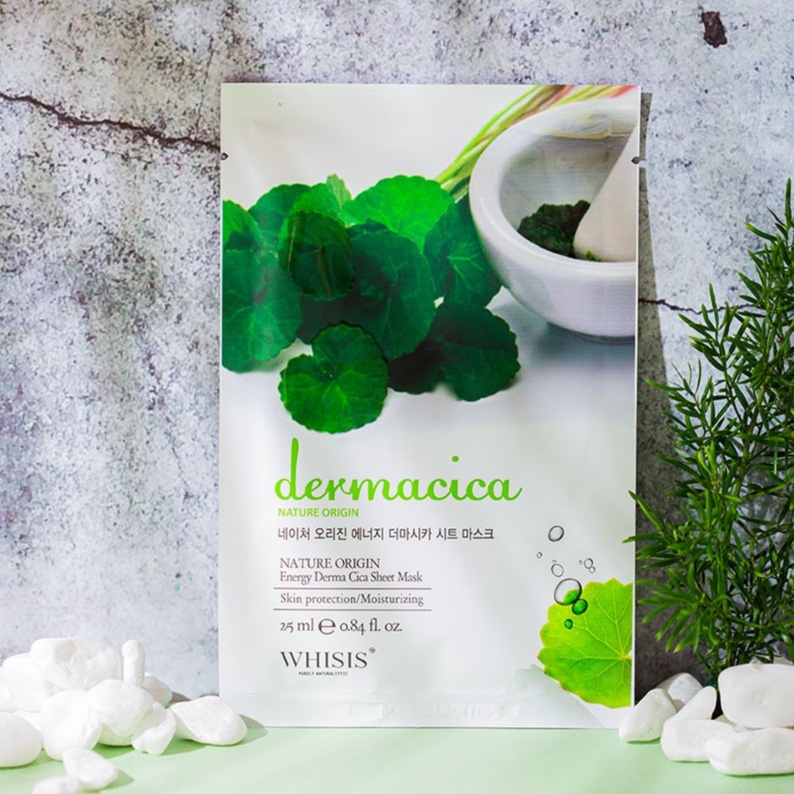 Mặt Nạ Dưỡng Da Rau Má Whisis Nature Origin Energy Derma Cica Sheet Mask Dưỡng Da Trắng Sáng, Tái Tạo Da 25ml