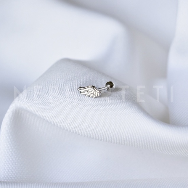Khuyên tai bạc 925 mini - Cánh chim chốt bi vặn  - Nepherteti