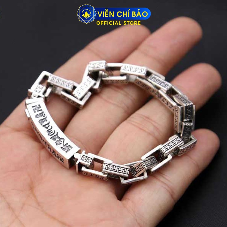 Lắc tay bạc nam Om Mani Padme Hum Chữ Vạn chất liệu bạc Thái 925 thời trang phụ kiện trang sức Viễn Chí Bảo L100318