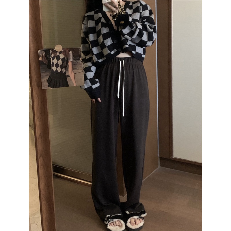 Áo khoác cardigan dệt kim tay dài dáng rộng kẻ sọc ca rô thời trang Hàn Quốc cho nữ