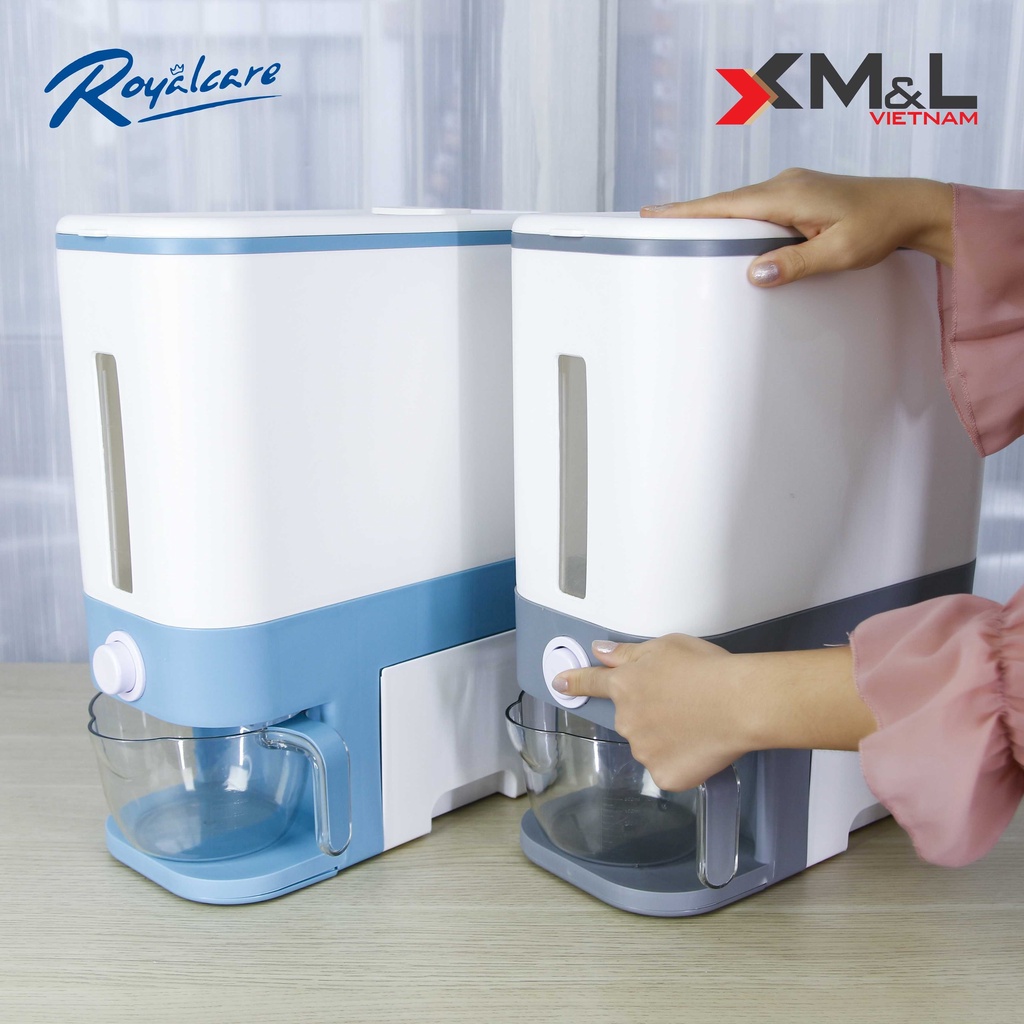 Thùng đựng gạo thông minh chống ẩm kết hợp khoang đựng ngũ cốc M&L - Royalcare 6068 - Hàng chính hãng bảo hành 12 tháng