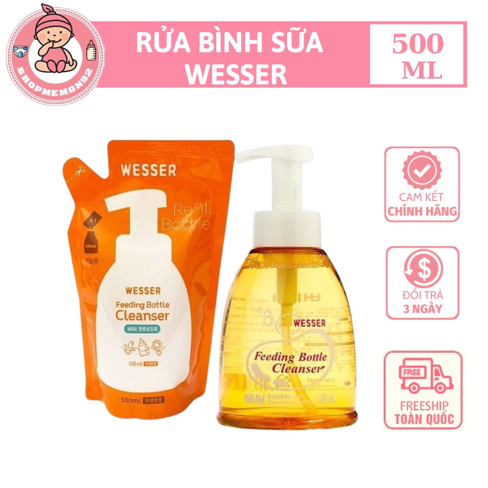 Nước rửa bình sữa -Wesser giúp vệ sinh bình sữa dễ dàng an toàn cho bé sử dụng dung tích 500ml nhập khẩu Hàn Quốc