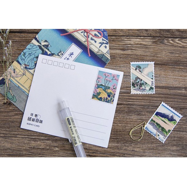 Hộp 46 miếng sticker mẫu tem tranh hokusai phong cảnh nhật bản