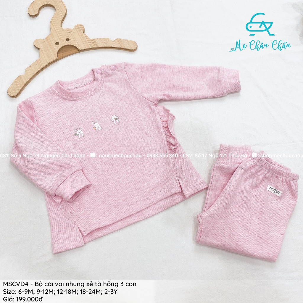 Bộ quần áo cài vai dài xẻ tà nỉ bé trai bé gái Masa