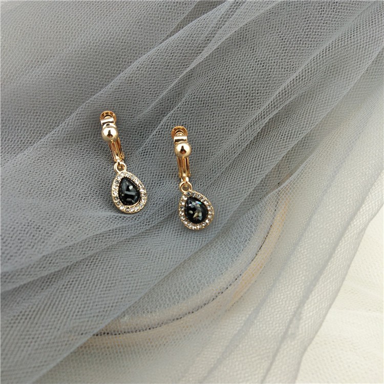 Khuyên tai kẹp không bấm lỗ chốt điều chỉnh K037 bằng hợp kim mạ vàng hình giọt nước đính đá dáng midi Leous Accessories