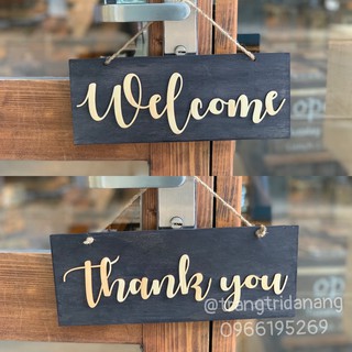 Bảng gỗ treo cửa trang trí welcome thank you