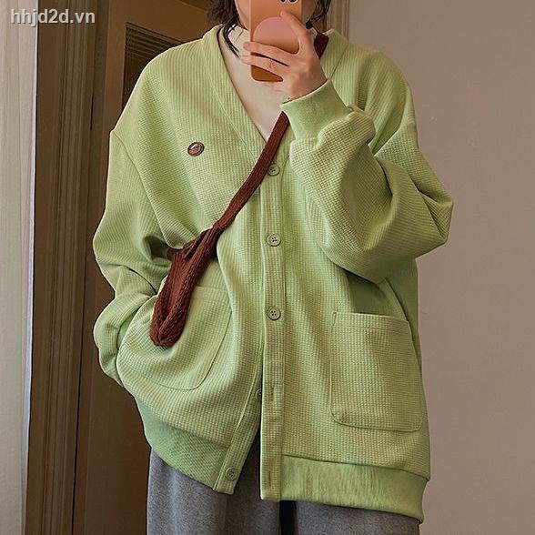 Áo khoác cardigan cổ V dáng rộng tay dài cài nút/ Áo lót trong phong cách xuân thu cho nữ
