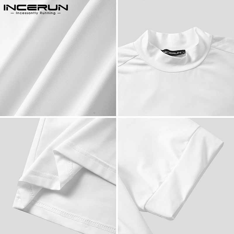 Áo thun INCERUN ngắn tay màu trơn phong cách đơn giản cho nam mặc thường ngày