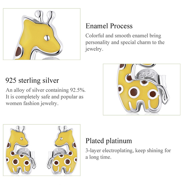 Đôi bông tai Bamoer BSE586 925 bạc hình hươu cao cổ độc đáo sành điệu cho nữ