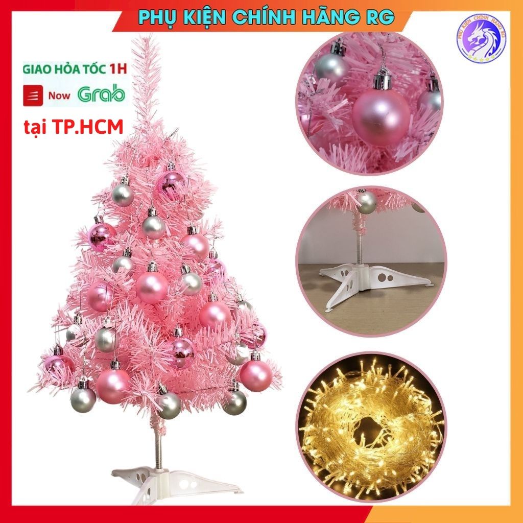 Cây thông noel màu hồng mini để bàn tặng kèm bộ phụ kiện trang trí quả châu cực hot đón giáng sinh