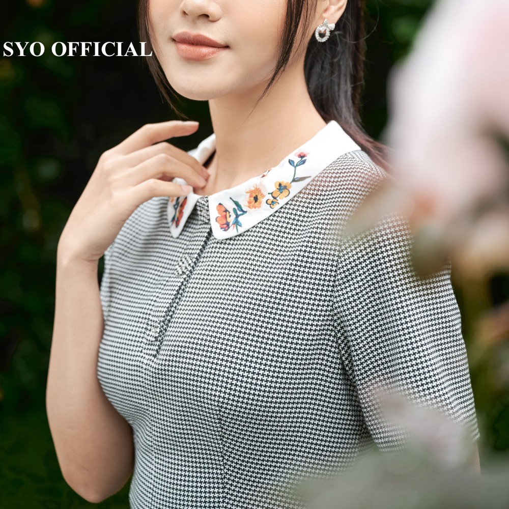 Váy A cổ thêu Houndstooth SYO D3001-21