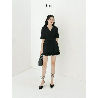 Áo myn blazer đen 2 lớp cổ v