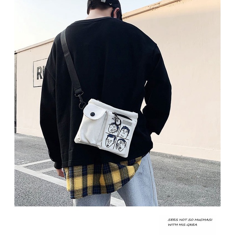 Túi đeo chéo nam mini vải canvas bền bỉ phong cách unisex Hàn Quốc