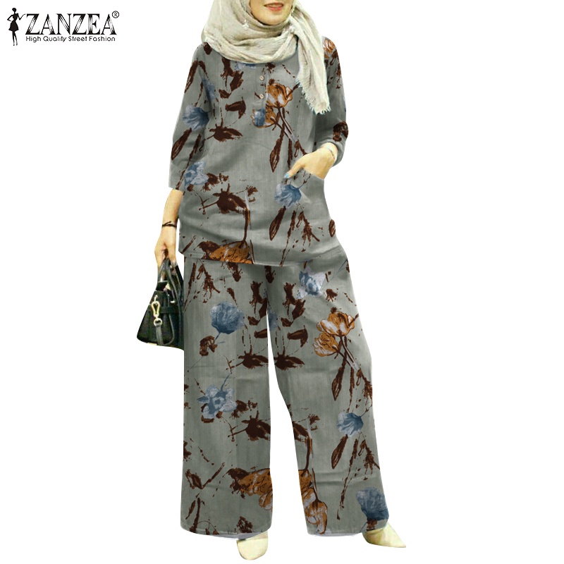 Zanzea Set Đồ Hồi Giáo Tay 3/4 In Họa Tiết Vintage Cho Nữ