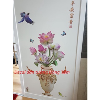 Decal dán tường bình hoa sen 3d