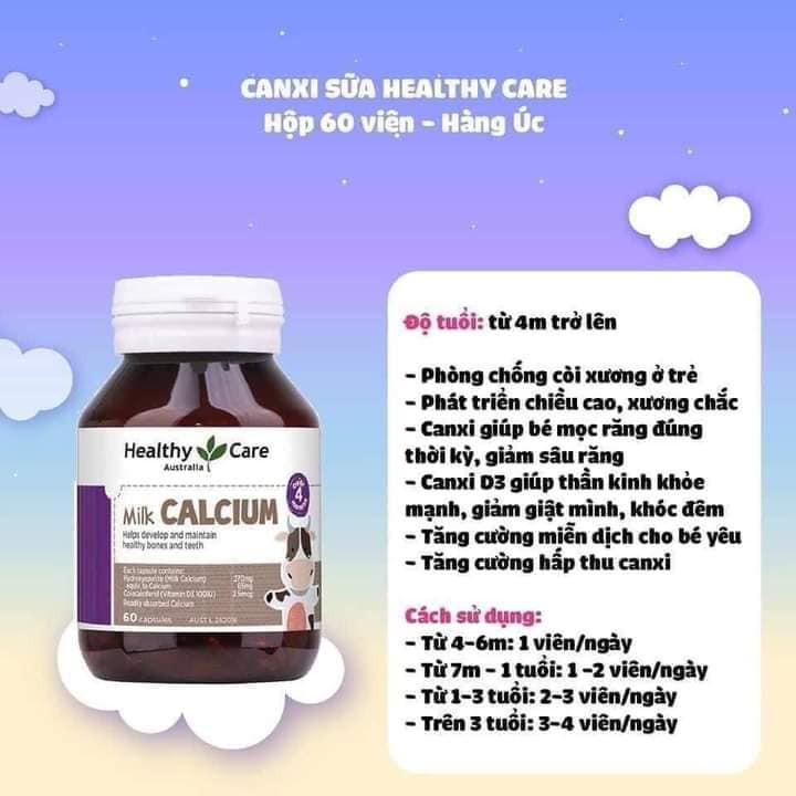 [Hàng chuẩn Úc] Viên uống canxi sữa healthy care cho bé Healthy care kids milk calcium 60 viên của Úc