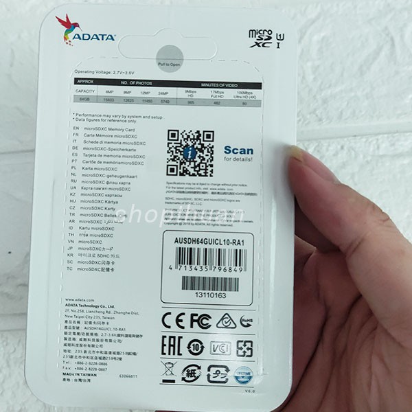 Thẻ Nhớ MicroSDDXC - UHS-I ADATA 64GB Class 10