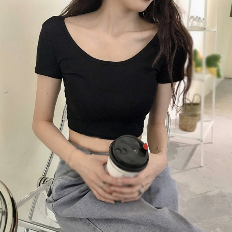 Áo thun croptop tay ngắn hở lưng ôm dáng vừa vặn mẫu 2021 thời trang dành cho nữ