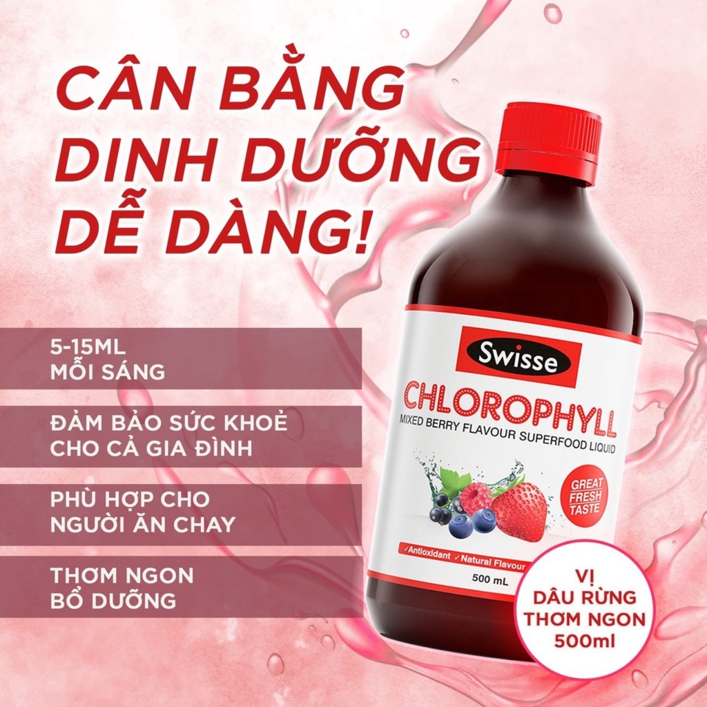 Nước diệp lục hỗ trợ thanh lọc, thải độc cơ thể Swisse Chlorophyll Spearmint Flavour Liquid (500ml) Healthy Care Extaste