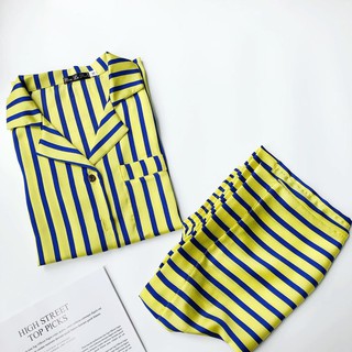 [HÀNG CAO CẤP 1 ĐỔI 1] - Set Pijama Lụa Kẻ Vàng Cao Cấp - Mã C106