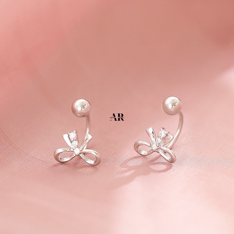 Bông tai bạc AURA nữ, khuyên tai nơ bi xoáy-AURASLVER-KT13