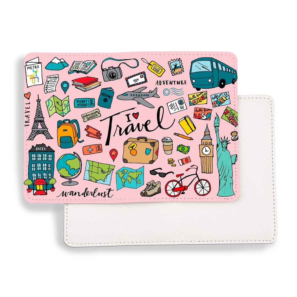 Ví Đựng Hộ Chiếu Du Lịch WANDERLUST - Bao Da Passport Cover I LOVE TRAVEL - Thiết Kế Đơn Giản - Dễ Thương - LT054