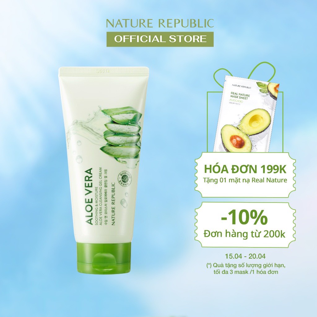 Kem tẩy trang Lô hội NATURE REPUBLIC Soothing &amp; Moisture Aloe Vera Cleansing Gel Cream ( hàng chính hãng, có tem phụ )