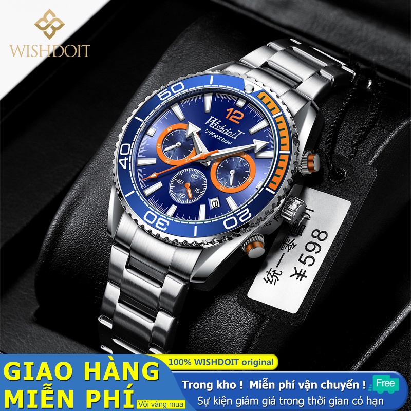 Đồng hồ quartz WISHDOIT dành cho nam chống nước bằng thép không gỉ màu đen dây đeo cao su | BigBuy360 - bigbuy360.vn