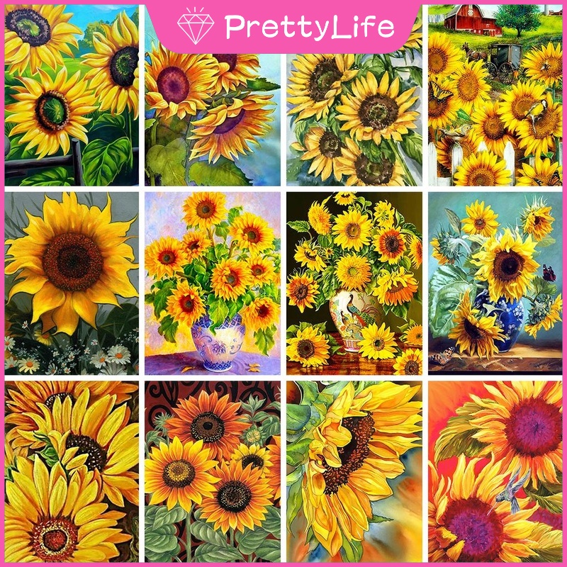 Bộ Tranh Đính Đá 5D DIY Hình Hoa Hướng Dương Kích Thước 30x40cm / 40x50cm / 50x60cm