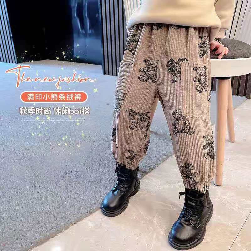 Quần dài nhung dày in họa tiết hoạt hình dễ thương phong cách Hàn Quốc cho bé