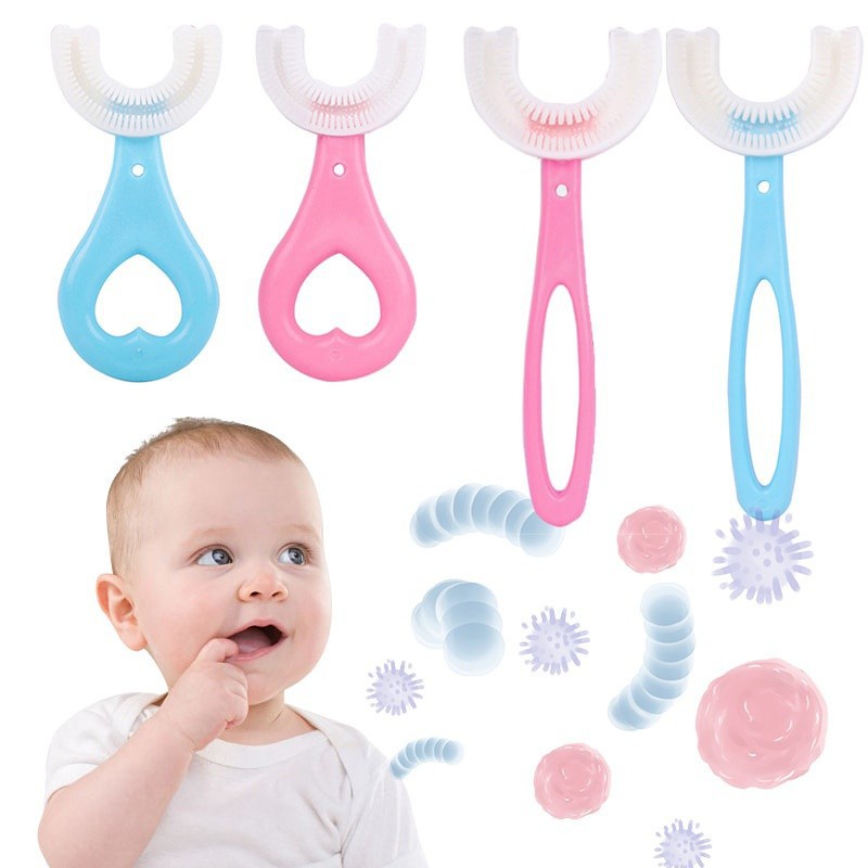 Bàn Chải Đánh Răng Silicone 2 Màu Hình Chữ U Dành Cho Bé 2-12 Tuổi