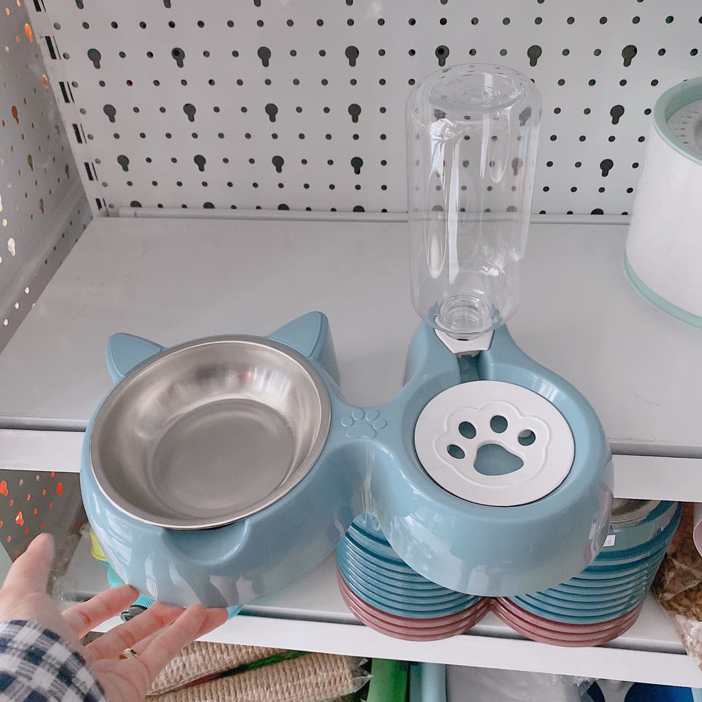 bát ăn cho chó mèo nước tự động lòng inox TAI MÈO