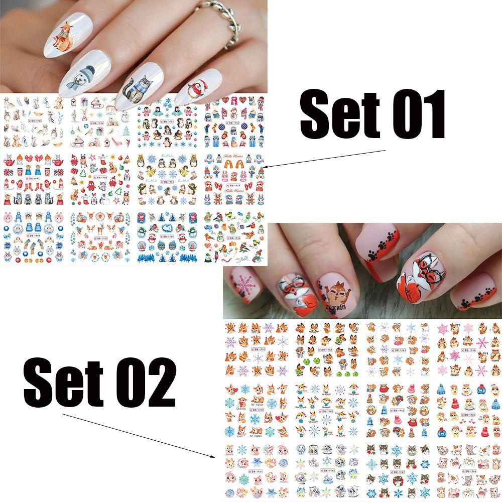 Set 12 Miếng Dán Móng Chuyển Nước Họa Tiết Chim Cáo / Chim Cánh Cụt