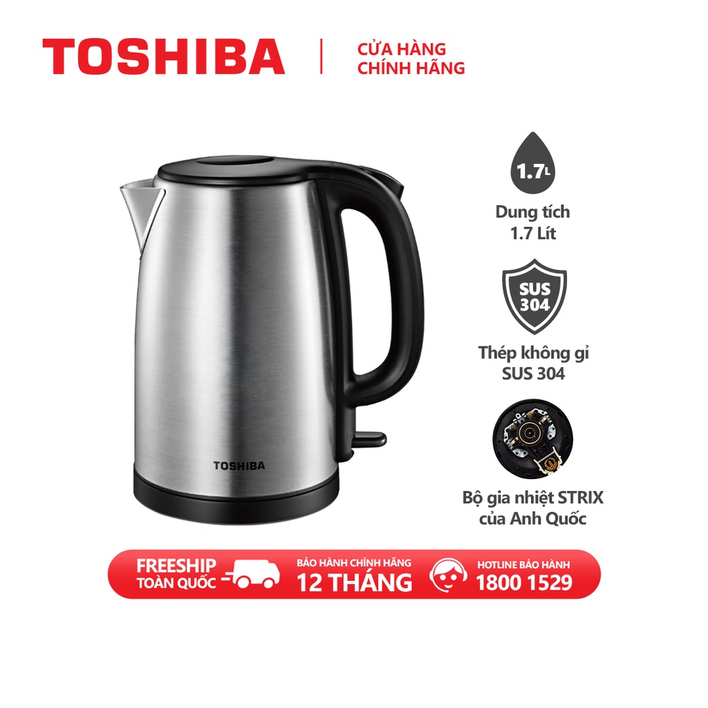 Bình đun siêu tốc Toshiba KT-17SH2NV - 1.7L - Inox 304 - Hàng chính hãng, bảo hành 12 tháng, chất lượng Nhật Bản