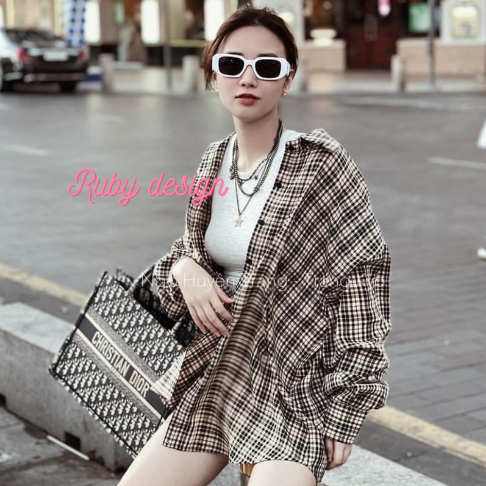 Sơ mi nữ áo sơ mi nữ caro dài tay form rộng 2 túi ngực cao cấp phong cách trẻ trung năng động đi làm đi chơi Ruby design