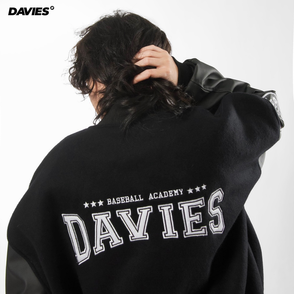 Áo khoác bomber bóng chày thêu chữ Davies brand - Leather Varsity Jacket Baseball Academy Bomber