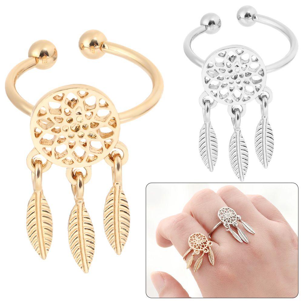 Nhẫn Kim Loại Hình Dreamcatcher Đính Đá Resin