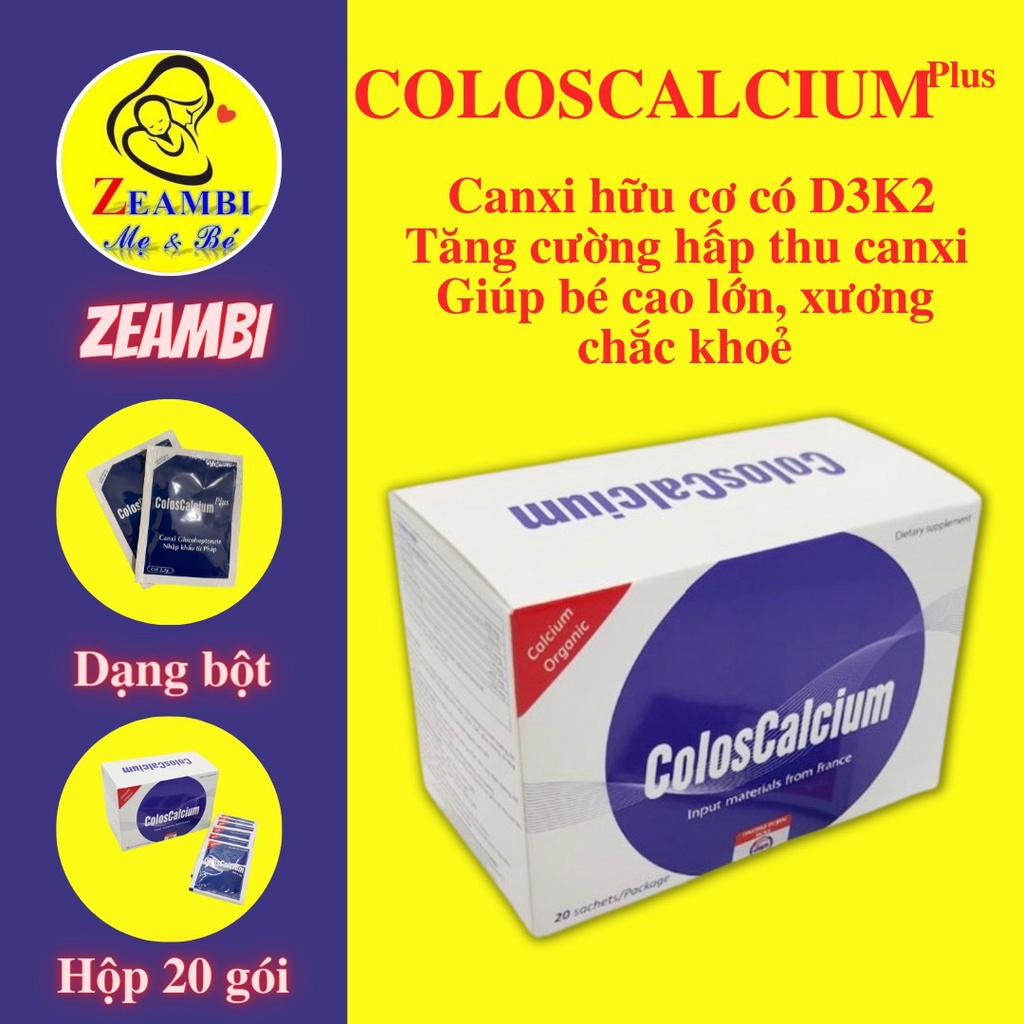 Canxi hữu cơ COLOSCALCIUM Plus có D3K2 cho trẻ từ 6 tháng -Tăng chiều cao, Giúp Xương Chắc Khỏe( 20 gói )
