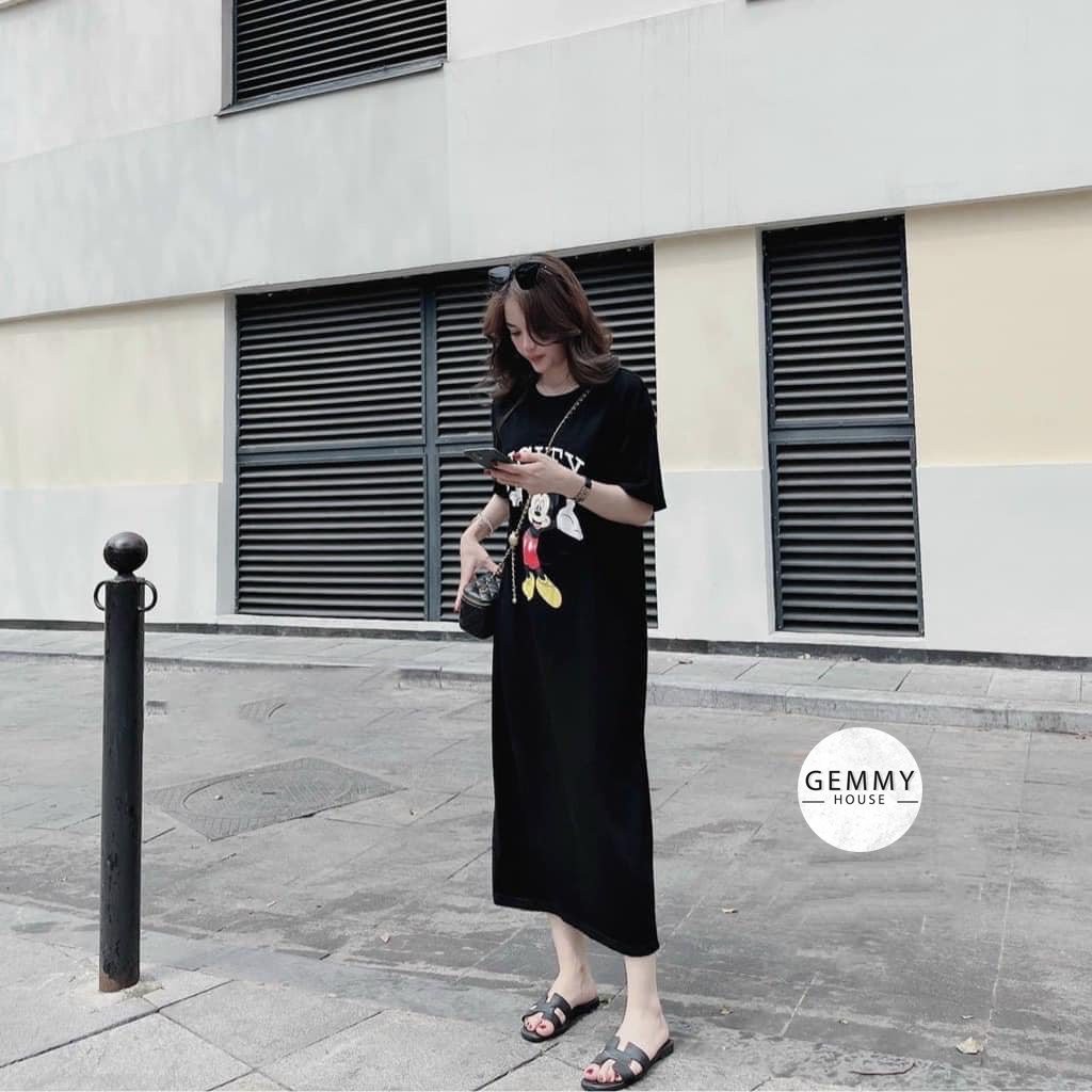 Váy xuông dài, Váy suông bầu chất cotton Gemmy House in hình Mickey new