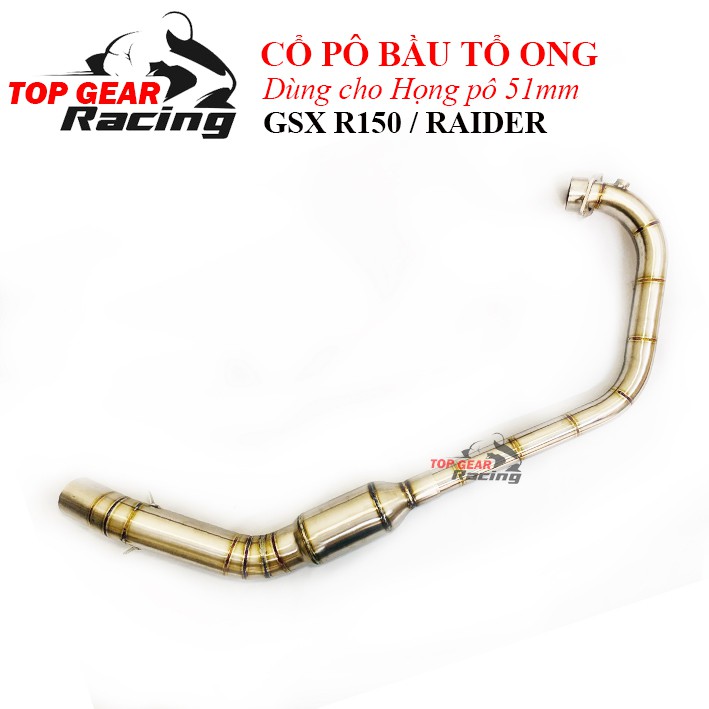 Cổ Pô GSX R150, Raider Fi - Bầu Tổ Ong- inox 304, Lắp NHƯ ZIN &lt;TOPGEAR&gt;