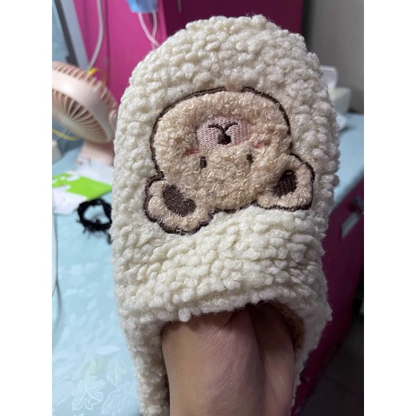 Dép sục bông lông cừu đi trong nhà hình con gấu kèm ảnh thật