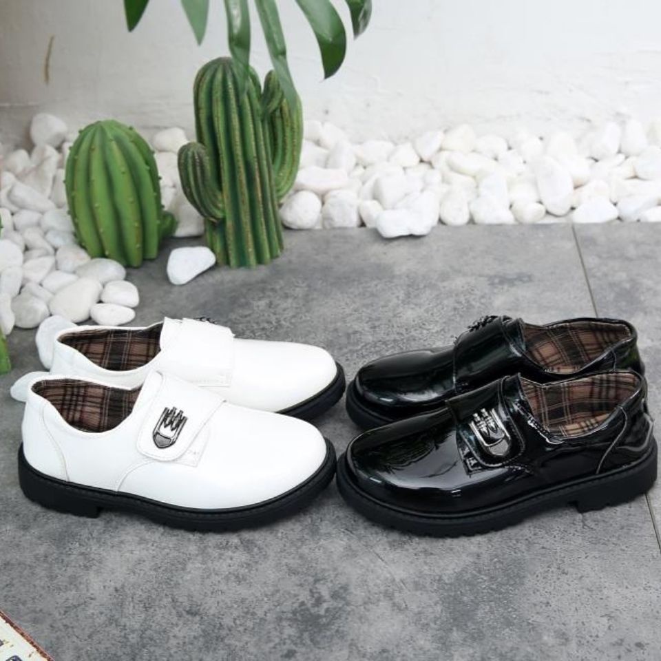 Giày Da Đế Mềm Màu Đen Phong Cách Anh Quốc Thời Trang Xuân Thu Cho Bé Trai Gái 2021
