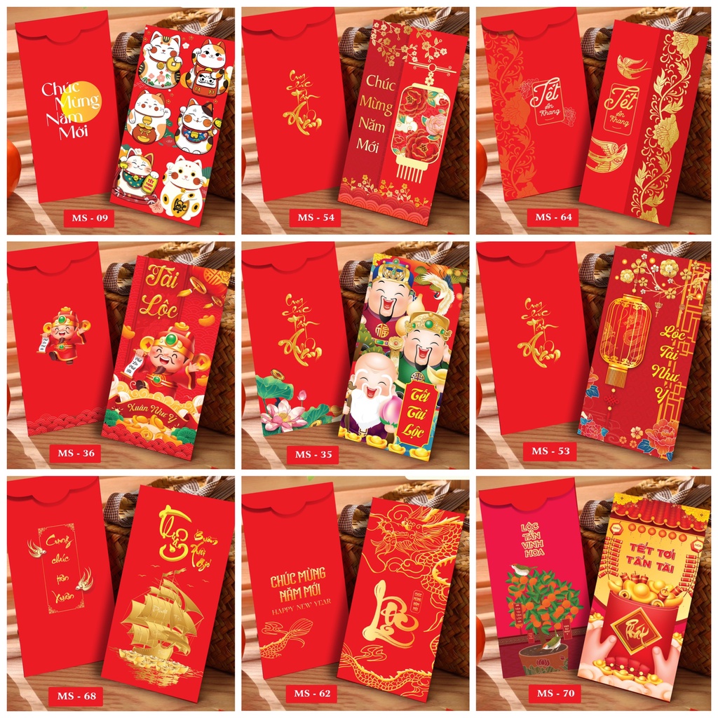 Bao lì xì tết 2023 mới nhiều mẫu được chọn mừng năm mới siêu xinh siêu đẹp màu đỏ