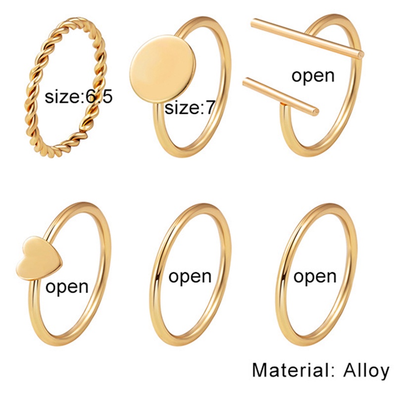 Set 6 Nhẫn Đeo Tay Kim Loại Thời Trang Cho Nữ