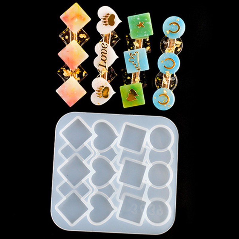 Khuôn silicon đổ nhựa resin Epoxy Acrylic kiểu dáng hình học dùng đúc kẹp tóc/móc khóa/đánh dấu trang thủ công DIY