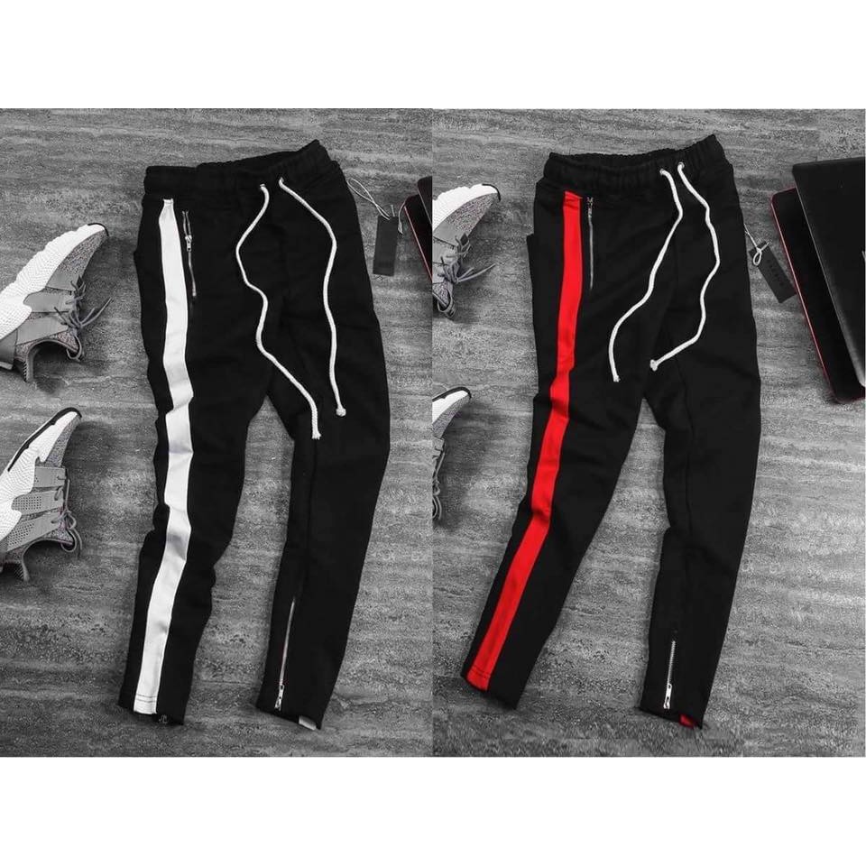 Quần Thun Ống Suông Track Pants Zipper 2 Sọc Nam Nữ Unisex