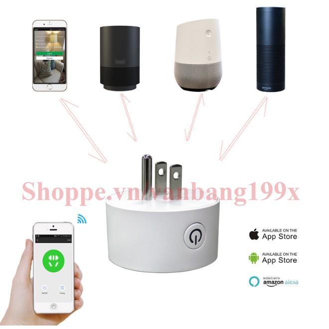 (APP tiếng việt) Ổ cắm điều khiển từ xa qua WIFI, chuẩn USA, có nút bật/tắt trực tiếp, điều khiển giọng nói,có hẹn giờ