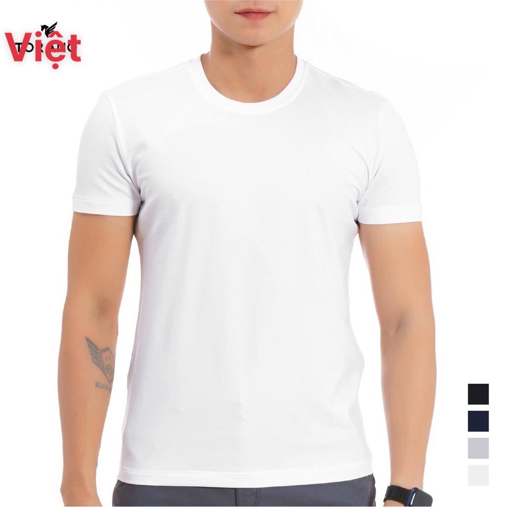 Áo thun nam trơn cổ tròn, áo ngắn tay không cổ , vải cotton mềm, co giãn, dầy dặn