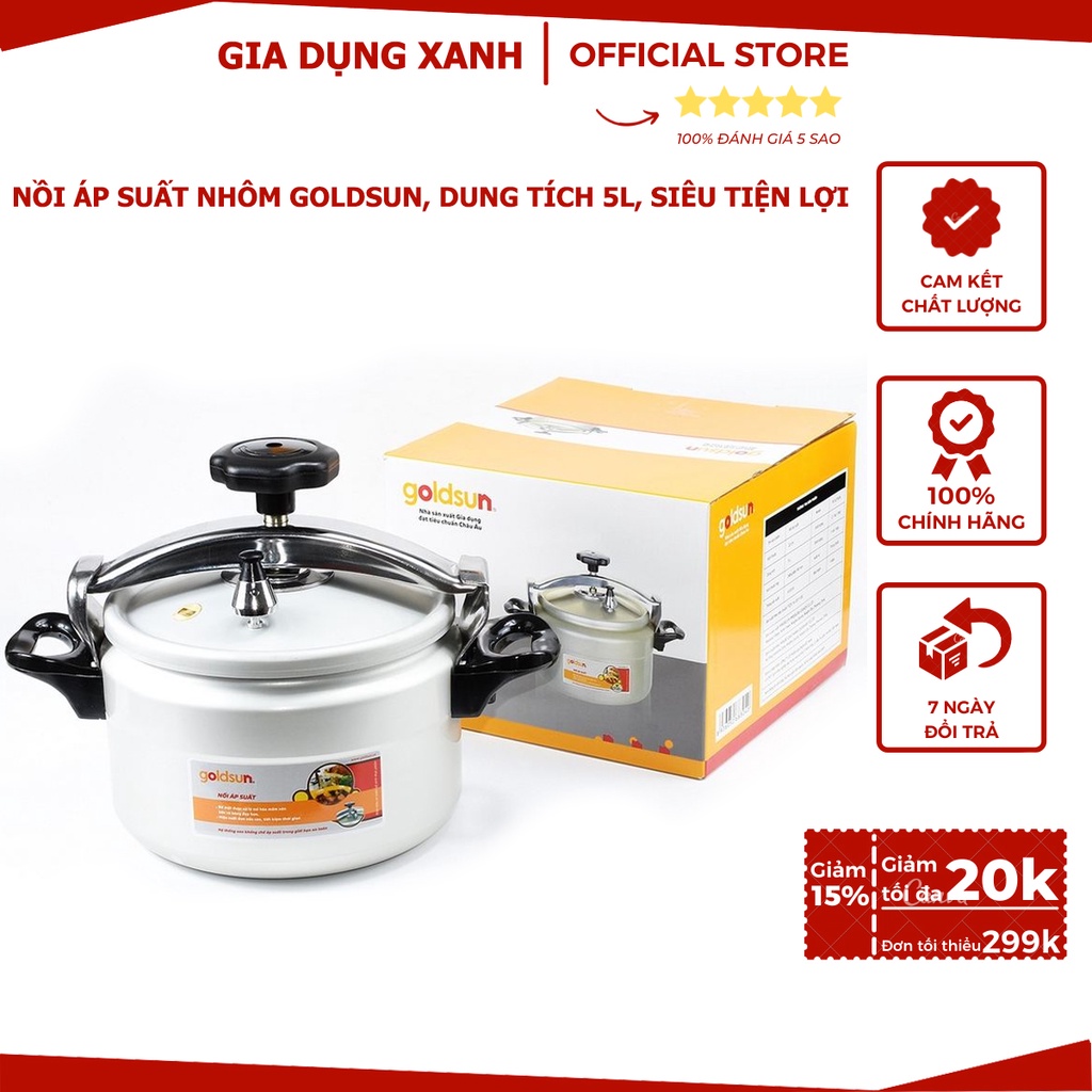 Nồi Áp Suất Nhôm GOLDSUN PC-GJY50A, Dung Tích 5L, Bảo Hành 12 Tháng, Công Suất Lớn, Mua Ngay!
