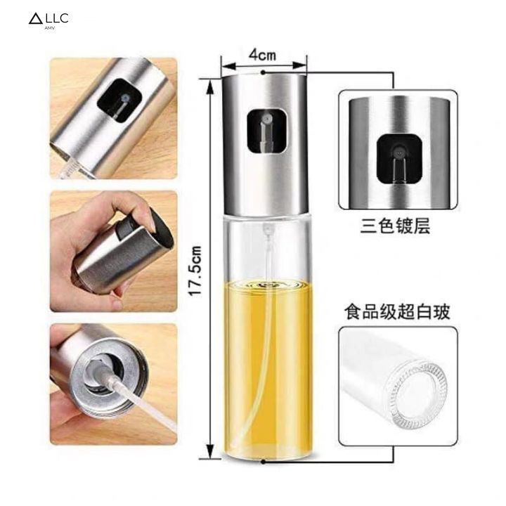 Bình xịt dầu ăn phun sương cao cấp chai thủy tinh cao cấp 100ml,nắp Inox 304 thân thủy tinh sang trọng